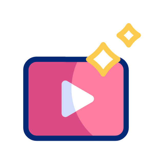 Video player icon with play button and sparkles gif